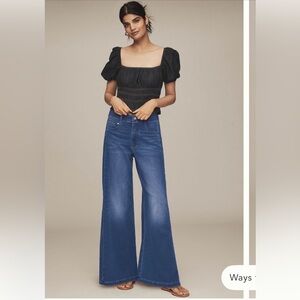 Pilcro by Anthropologie Adi Knit Mid-Rise Blue Wide Leg Jeans